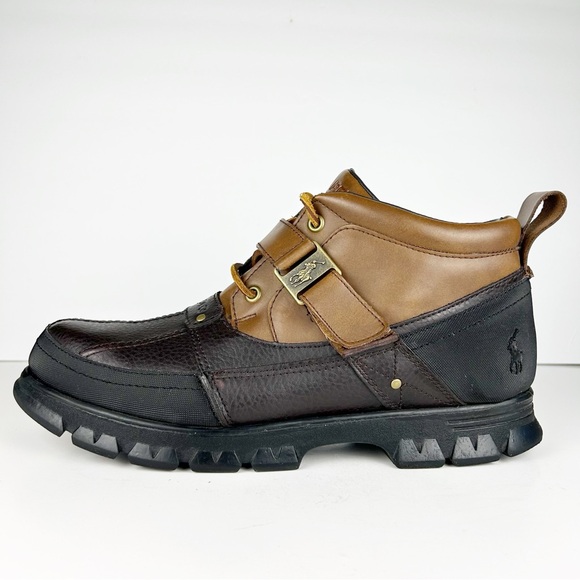 Polo Ralph Lauren Hardy II Pony Leather Brown Black Ankle Boot Men's Size 13 - Picture 8 of 14